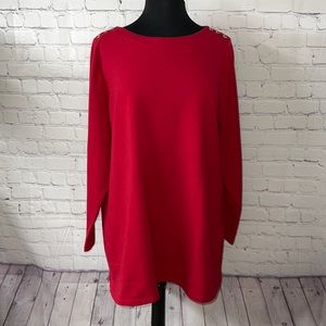 1X Red Susan Graver Weekend boat neck long sleeve tunic top. VALENTINES DAY !!!
